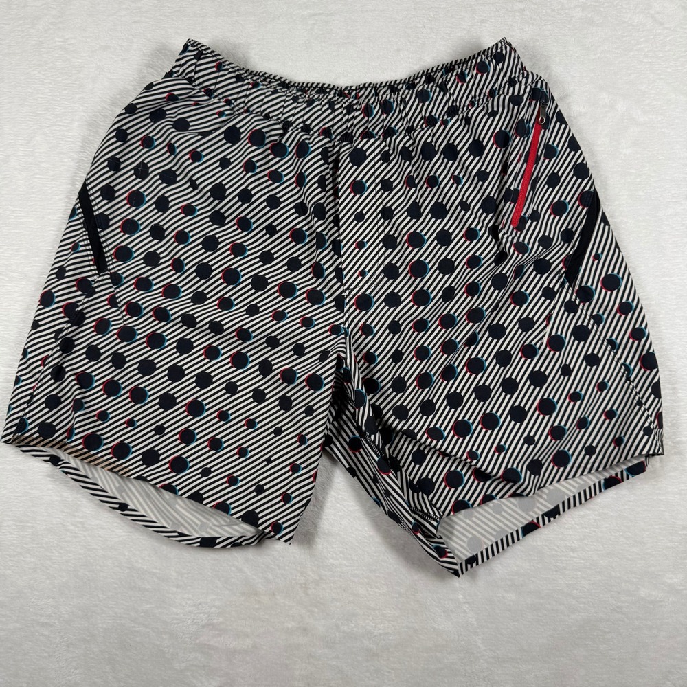 Lululemon Tracker Short Black White Polka‎ Dot Striped Athletic Shorts 4" Inseam